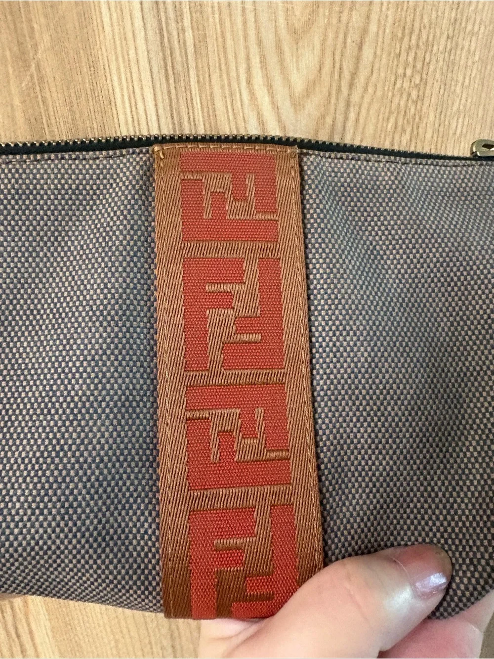 Auth Fendi Logo canvas pouch